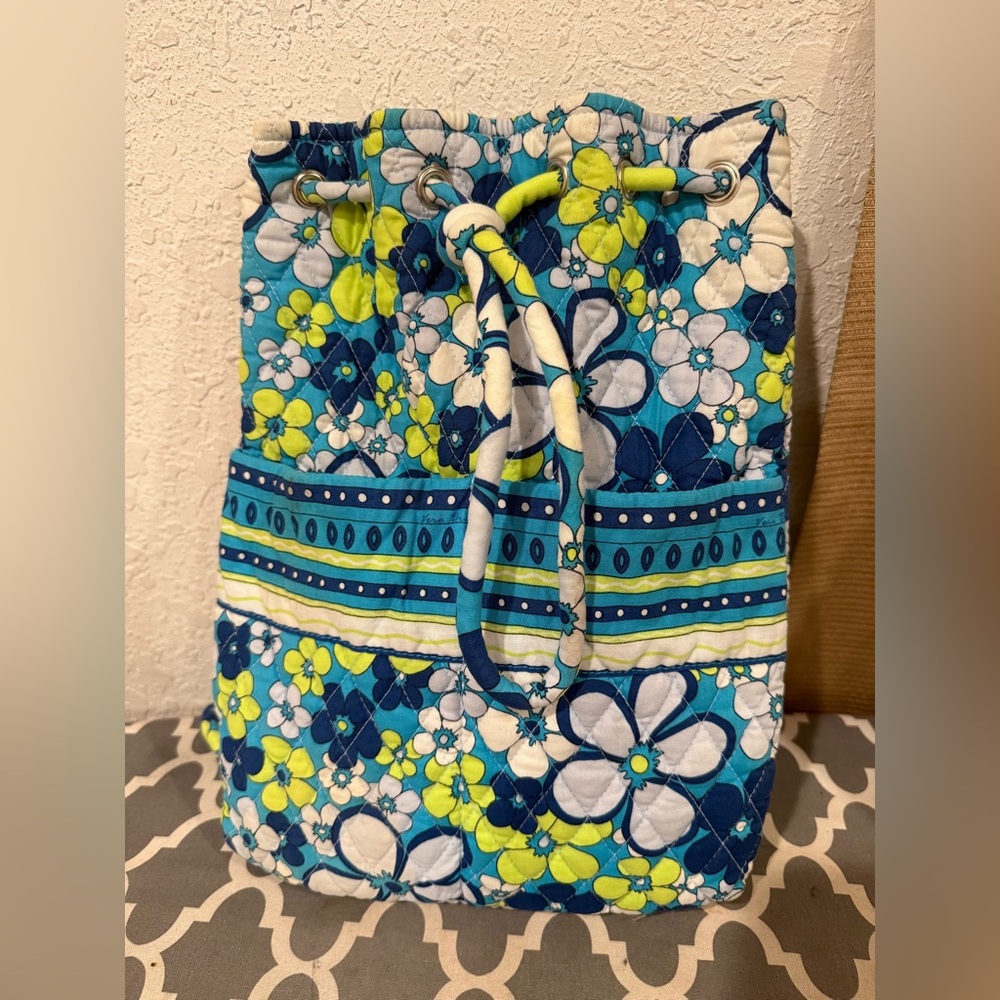 Vera Bradley Petal Power Blue Retired Pattern Cinch Top Backpack.